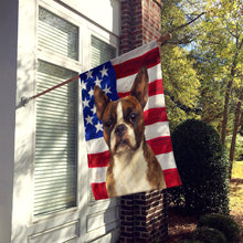 Load image into Gallery viewer, Brindle and White Boston Terrier American Flag House Flag