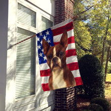 Load image into Gallery viewer, Seal and White Boston Terrier American Flag House Flag