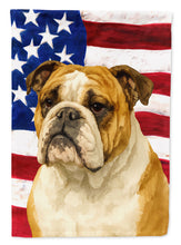 Load image into Gallery viewer, Brindle and White English Bulldog American Flag House Flag