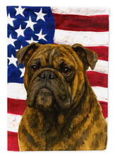 Load image into Gallery viewer, Brindle English Bulldog American Flag Garden Flag