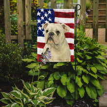 Load image into Gallery viewer, White English Bulldog American Flag Garden Flag