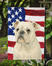 Load image into Gallery viewer, White English Bulldog American Flag Garden Flag