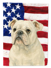 Load image into Gallery viewer, White English Bulldog American Flag Garden Flag