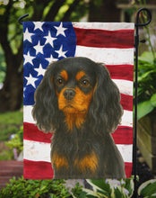 Load image into Gallery viewer, Black and Tan Cavalier Spaniel American Flag Garden Flag