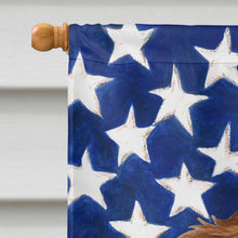Load image into Gallery viewer, Longhaired Chocolate and Tan Dachshund American Flag House Flag