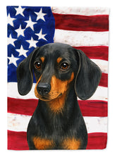 Load image into Gallery viewer, Black and Tan Dachshund American Flag House Flag