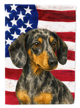 Load image into Gallery viewer, Dapple Dachshund American Flag Garden Flag