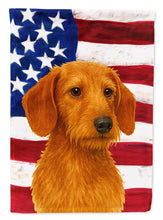 Load image into Gallery viewer, Wirehaired Red Dachshund American Flag House Flag
