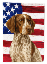Load image into Gallery viewer, Liver and White German Shorthaired Pointer American Flag Garden Flag