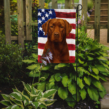 Load image into Gallery viewer, Chocolate Labrador Retriever American Flag Garden Flag