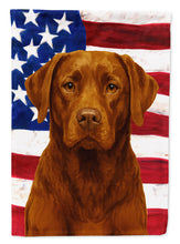 Load image into Gallery viewer, Chocolate Labrador Retriever American Flag Garden Flag