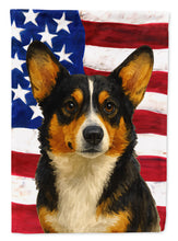 Load image into Gallery viewer, Tri-color Pembroke Welsh Corgi American Flag Garden Flag