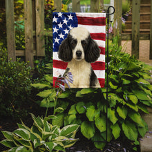 Load image into Gallery viewer, Parti Miniature Poodle American Flag Garden Flag