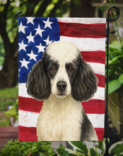 Load image into Gallery viewer, Parti Miniature Poodle American Flag Garden Flag