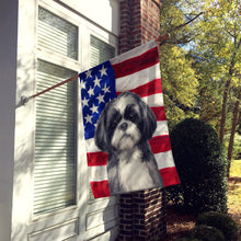 Load image into Gallery viewer, Black and White Shih Tzu American Flag House Flag