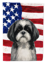 Load image into Gallery viewer, Black and White Shih Tzu American Flag Garden Flag