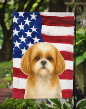 Load image into Gallery viewer, Gold and White Shih Tzu American Flag Garden Flag
