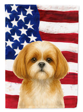 Load image into Gallery viewer, Gold and White Shih Tzu American Flag Garden Flag