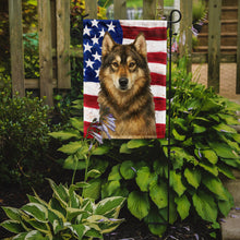 Load image into Gallery viewer, Agouti Siberian Husky American Flag Garden Flag