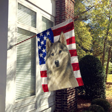 Load image into Gallery viewer, Gray and White Siberian Husky American Flag House Flag