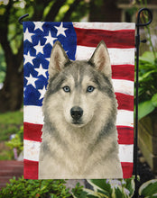 Load image into Gallery viewer, Gray and White Siberian Husky American Flag Garden Flag