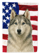 Load image into Gallery viewer, Gray and White Siberian Husky American Flag Garden Flag
