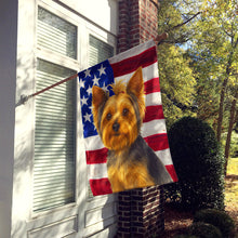 Load image into Gallery viewer, Blue and Tan Yorkshire Terrier American Flag House Flag