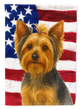 Load image into Gallery viewer, Blue and Tan Yorkshire Terrier American Flag Garden Flag