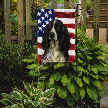 Load image into Gallery viewer, Black and White English Springer Spaniel American Flag Garden Flag