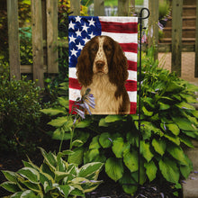 Load image into Gallery viewer, Liver and White English Springer Spaniel American Flag Garden Flag