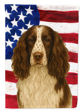 Load image into Gallery viewer, Liver and White English Springer Spaniel American Flag Garden Flag