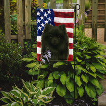 Load image into Gallery viewer, Black Pomeranian American Flag Garden Flag
