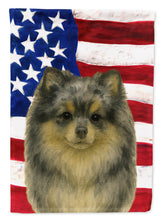 Load image into Gallery viewer, Blue Merle Pomeranian American Flag House Flag