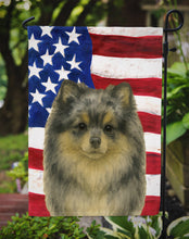 Load image into Gallery viewer, Blue Merle Pomeranian American Flag Garden Flag