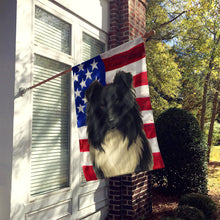Load image into Gallery viewer, Black and White Sheltie American Flag House Flag