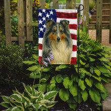 Load image into Gallery viewer, Blue Merle Sheltie American Flag Garden Flag