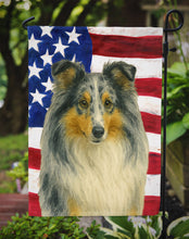 Load image into Gallery viewer, Blue Merle Sheltie American Flag Garden Flag