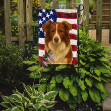 Load image into Gallery viewer, Red and White Border Collie American Flag Garden Flag