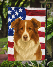 Load image into Gallery viewer, Red and White Border Collie American Flag Garden Flag
