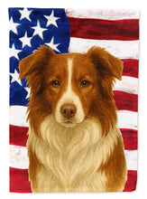 Load image into Gallery viewer, Red and White Border Collie American Flag Garden Flag