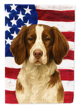 Load image into Gallery viewer, Liver and White Brittany American Flag House Flag