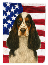 Load image into Gallery viewer, Parti-color Cocker Spaniel American Flag House Flag