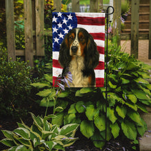 Load image into Gallery viewer, Tri-color English Springer Spaniel American Flag Garden Flag