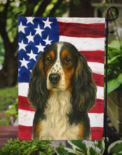 Load image into Gallery viewer, Tri-color English Springer Spaniel American Flag Garden Flag