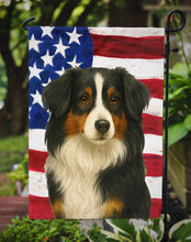 Load image into Gallery viewer, Black Tri American Shepherd American Flag Garden Flag