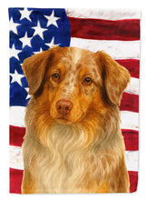 Load image into Gallery viewer, Red Merle American Shepherd American Flag House Flag