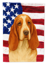 Load image into Gallery viewer, Red and White Basset Hound American Flag Garden Flag