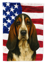 Load image into Gallery viewer, Tri-color Basset Hound American Flag Garden Flag