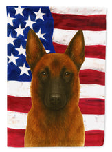 Load image into Gallery viewer, Mahogany Belgian Malinois American Flag Garden Flag