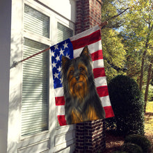 Load image into Gallery viewer, Black and Tan Longhaired Yorkshire Terrier American Flag House Flag